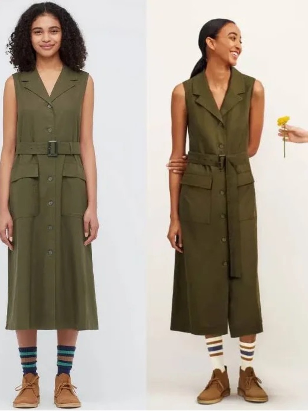 J.W. Anderson x Uniqlo Linen belted safari military tank maxi midi dress